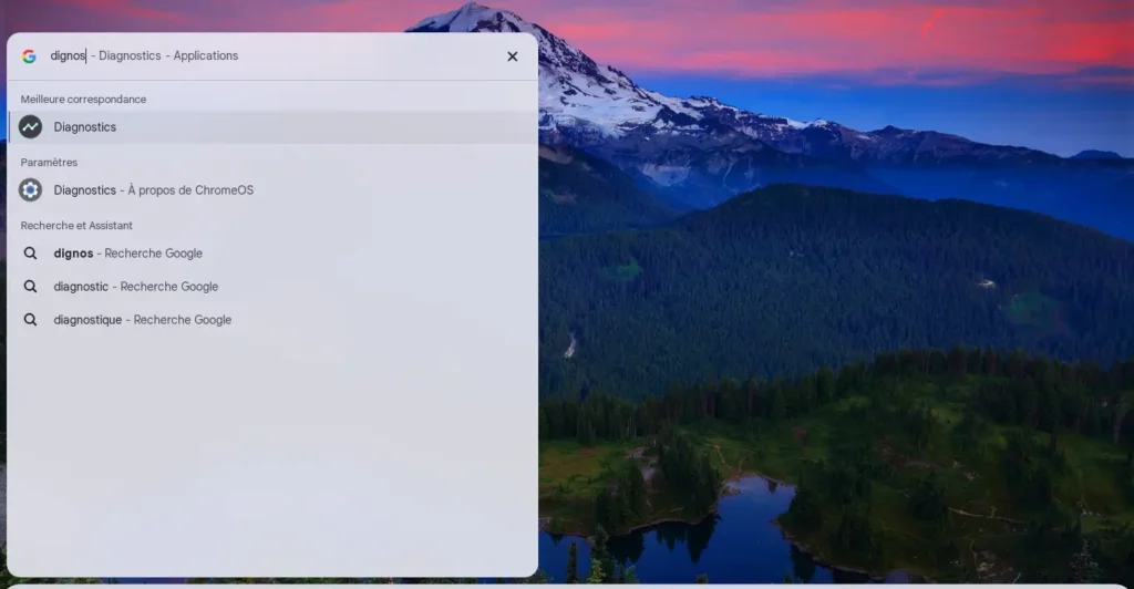 Chromebook Lent : Utilisez l'App Diagnostics de ChromeOS pour un Dépannage Efficace 3 Commencez à taper "Diagnostics"