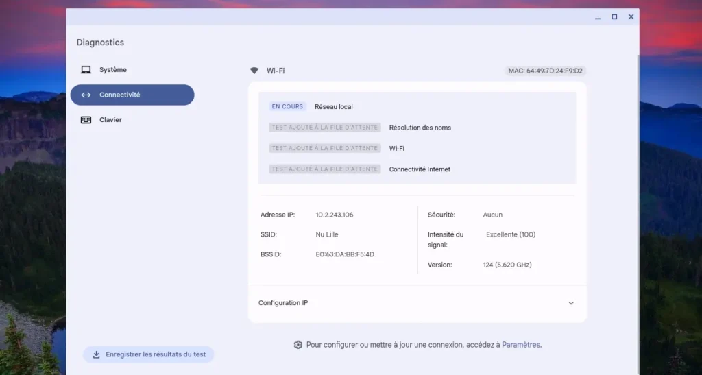 Chromebook Lent : Utilisez l'App Diagnostics de ChromeOS pour un Dépannage Efficace 6 L'onglet Connectivité
