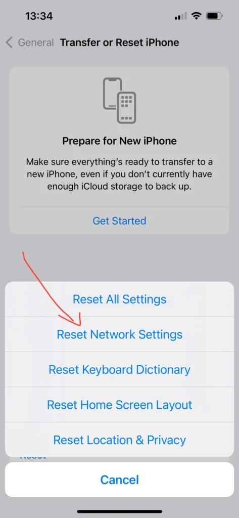 Comment Réinitialiser les Paramètres Réseau sur Android et iOS 6 Choisir 'Réinitialiser les réglages réseau'