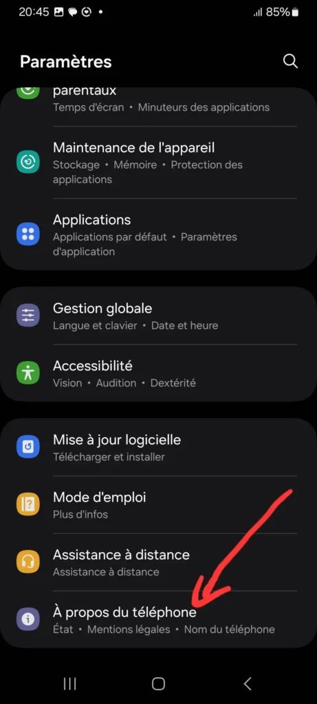 Qu'est-ce qu'un Numéro IMEI ? Tout Savoir sur l'Identifiant Unique de Votre Téléphone 6 Faites défiler jusqu'à 'À propos du téléphone'