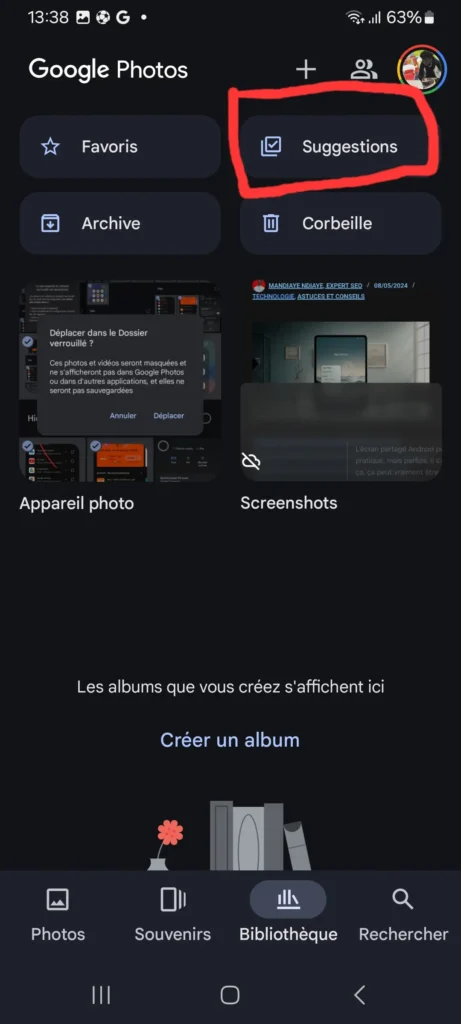 Comment Cacher des Photos personnelles sur votre Android ou iOS ? 9 Tapez sur suggestions pour voir les photos cachées