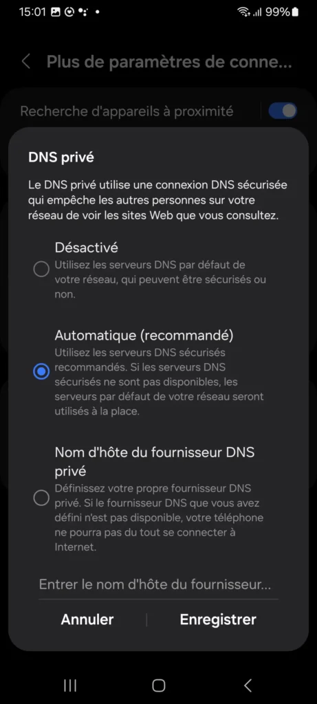 Comment faire en sorte qu'Android utilise le serveur DNS de votre choix ? 5 nom d'hôte du fournisseur DNS
