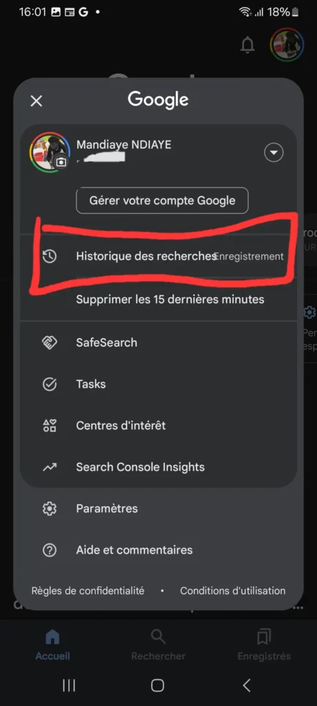 Comment Effacer l'Historique Google (et reprendre le contrôle de vos données) 4 Allez dans "Historique des recherches"