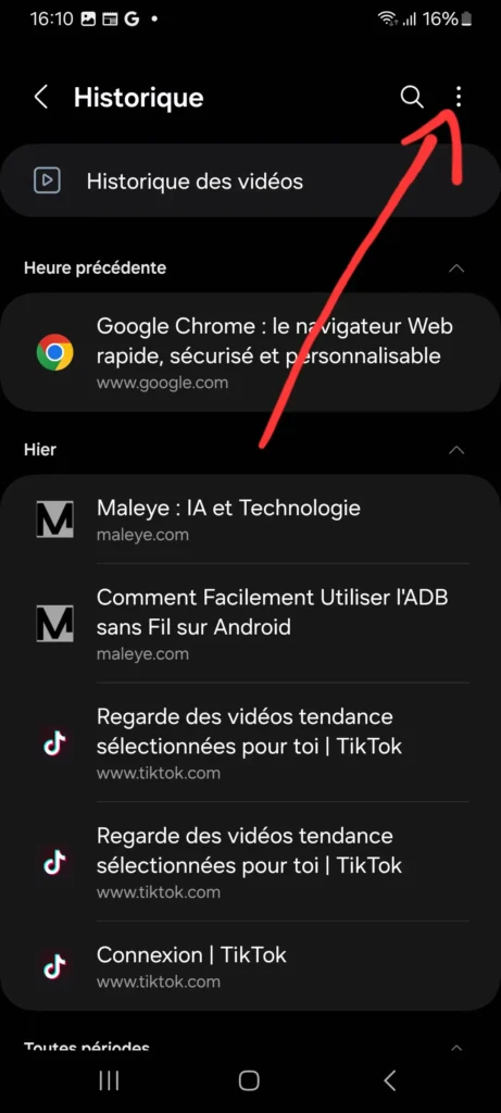 Comment Effacer l'Historique Google (et reprendre le contrôle de vos données) 9 Appuyez sur les trois petits points en haut à droite