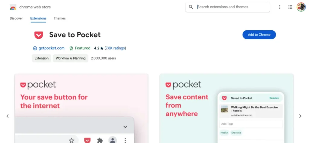 8 meilleures extensions pour Chromebook, pour les novices comme pour les utilisateurs chevronnés 2 Save to Pocket