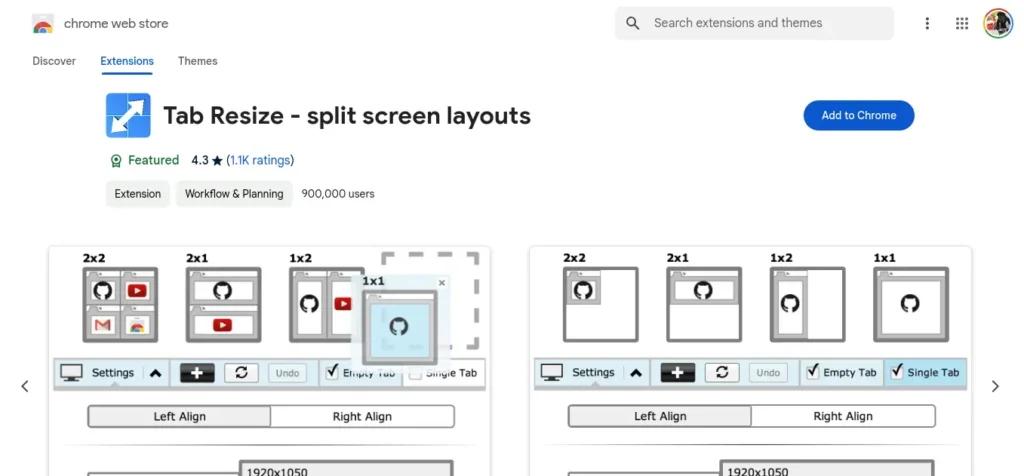 8 meilleures extensions pour Chromebook, pour les novices comme pour les utilisateurs chevronnés 7 Tab Resize - split screen layouts